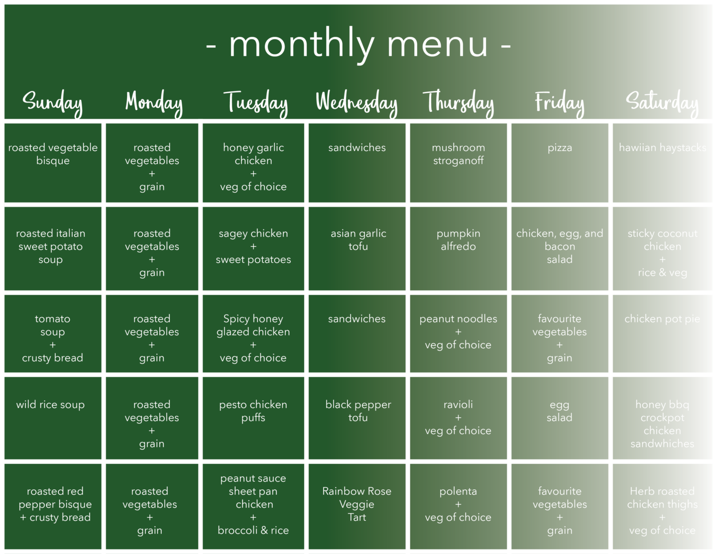 monthly menu plan a greener blog